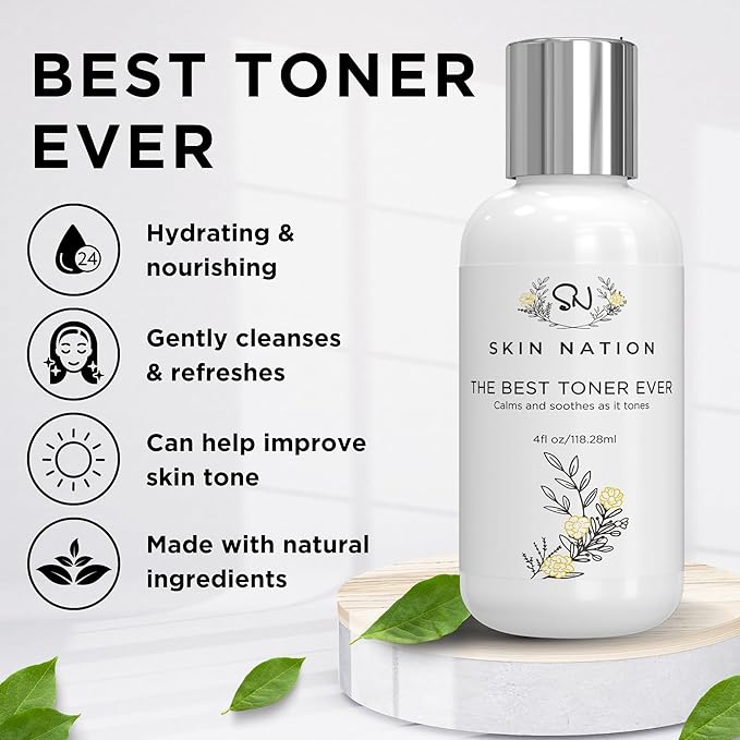 Skin Nation Hydrating Gentle Rosewater Toner with Aloe Vera and Chamomile, Alcohol-Free and Paraben-Free, for Dry, Sensitive, Oily and Combination Skin, 5 oz