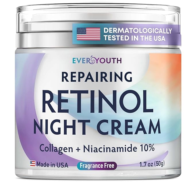 Night Cream Face Moisturizer for Women with Retinol, Collagen, Niacinamide, Anti Aging Overnight Face Mask, Made in USA, Niacinamide Serum Facial Moisturizer Anti Wrinkle Cream for Women, 1.7oz