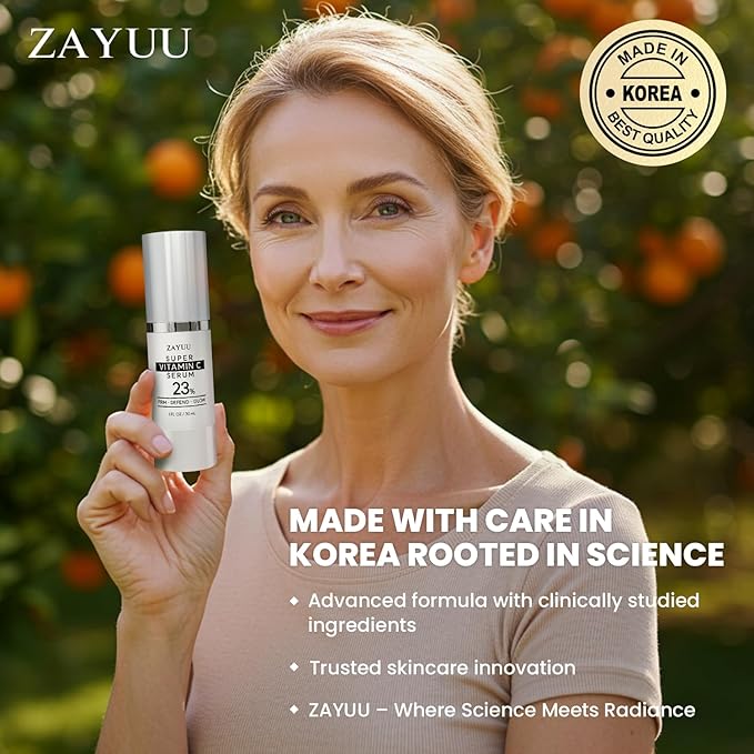Korean Vitamin C Face Serum: 23% Pure Vitamin C + Hyaluronic Acid, Vitamin E & Ferulic Acid – Anti-Aging Serum for Wrinkles, Dark Spots & Mature Skin – 1 fl oz – Korean Skincare for Radiant Glow