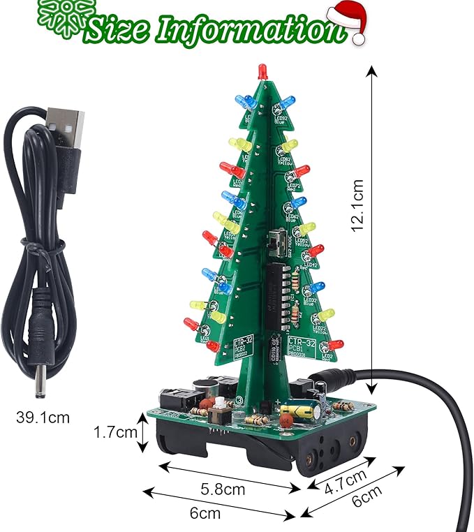 3D Christmas Tree Soldering Kit, Icstation DIY Soldering Practice Kit Spectrum Light Xmas Tree Soldering Assemble Kit for Teaching Learning STEM Educational Christmas Present and Decoration