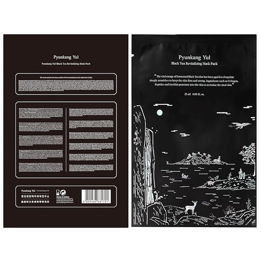 Pyunkang Yul PKY Black Tea Revitalizing Mask Pack with Low Molecule Collagen, Shea Butter, Skin Revival, Elasticity Care, Deep Moisturizing, Korean Face Skin Care Facial Mask Sheet 25ml x 10ea