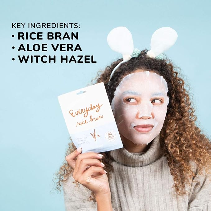 FACETORY K Beauty Face Mask Skin Care - Everyday RICE BRAN Soothing Sheet Mask | Plant-Based Rice Face Mask (10 Pack)