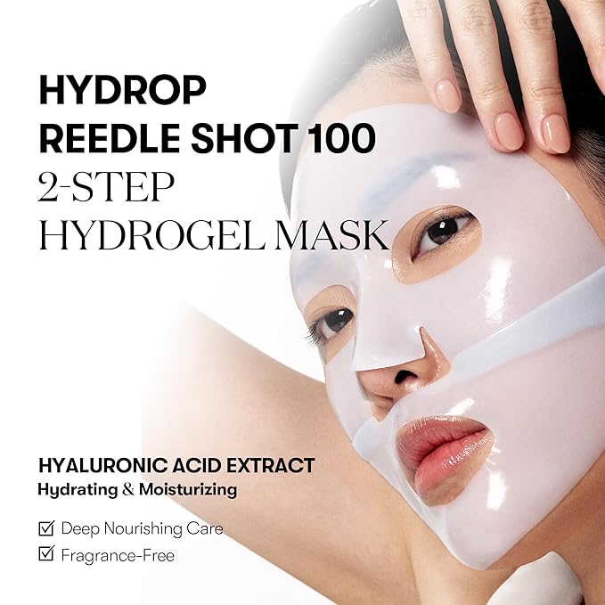 VT COSMETICS Hydrop Reedle Shot 100hl 2-Step Hydrogel Mask(34.5gx4ea), Intensive Hydrating, Exosome Hyaluronic Acid, Dewy & Glass Skin, Overnight Melting Mask, Korean Facial Mask