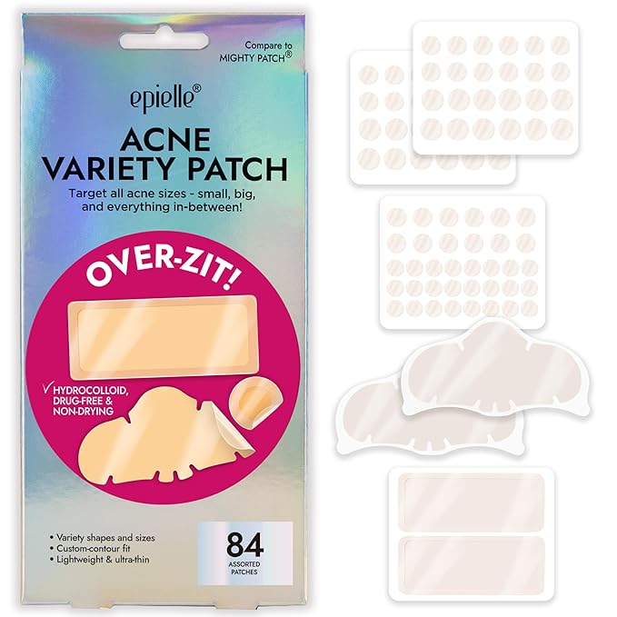 Epielle Over-Zit Acne Variety Patches | 84 Hydrocolloid Acne Pimple Patch for Covering Zits and Blemishes for Full Face (84 Count)