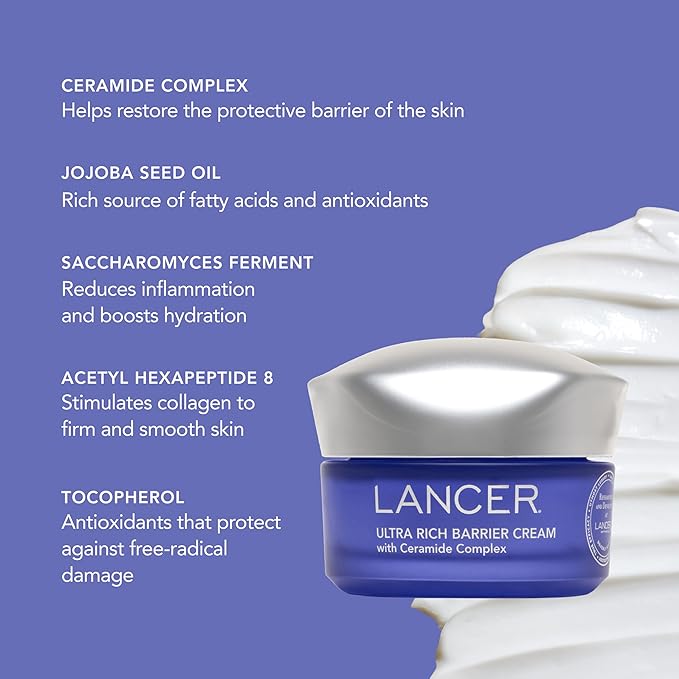 Lancer Ultra Rich Barrier Cream with Ceramide and Jojoba, Intense Moisturizing Skin Barrier Repair Cream for Dry Skin and Wrinkles (1.7 oz)