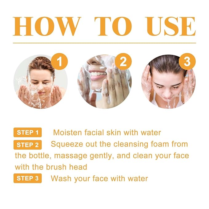 Yaper 2 Pcs Turmeric Foaming Face Wash,Deep Cleansing and Exfoliating Glow Wash Turmeric Facial Cleanser With Brush.