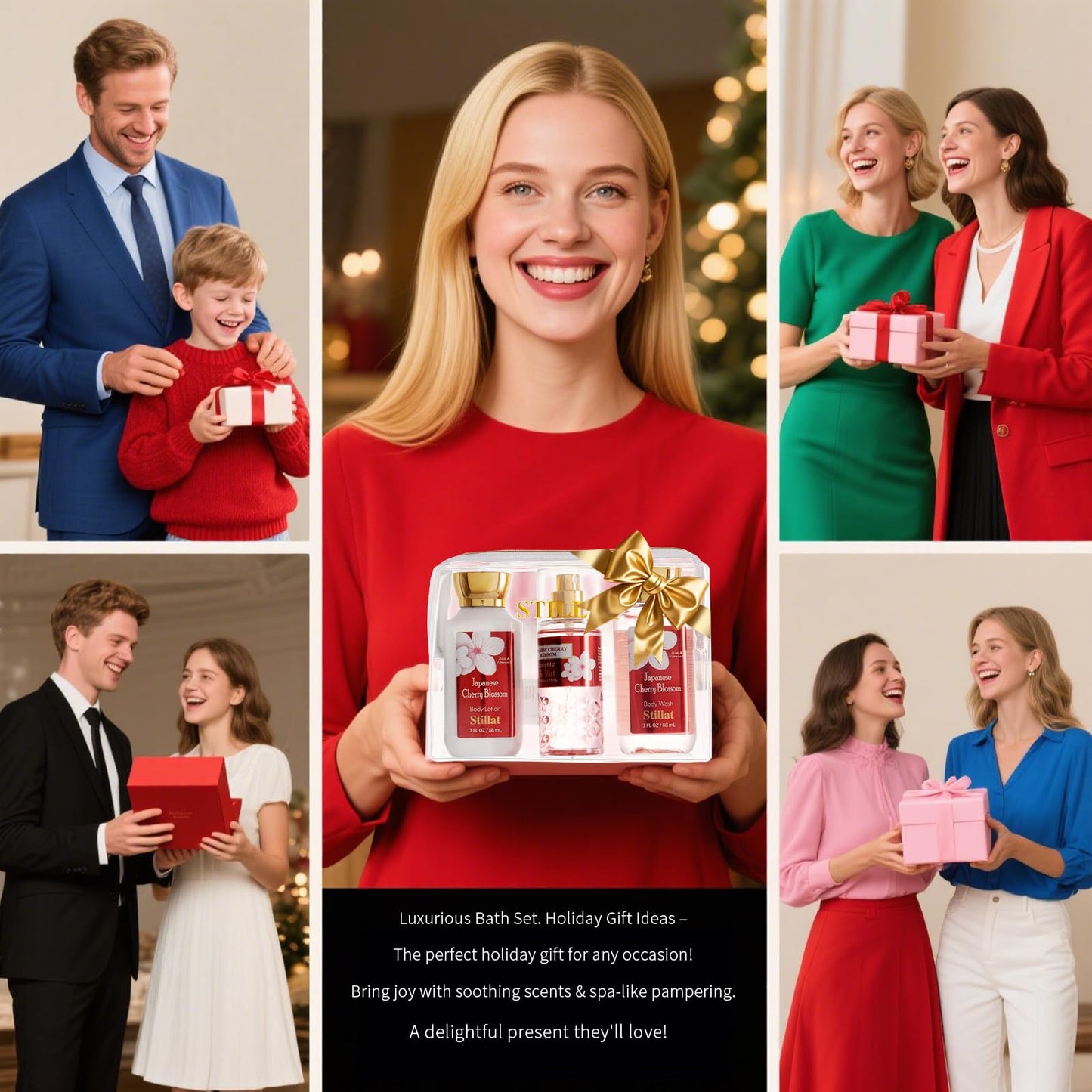 Bath and Body Sets for Her, Japanese Cherry Blossom Scented Spa Daily Care for Women, Including Body Wash, Body Lotion and Fragrance Mist, Idea Gift for Birthday Valentine's Day Christmas New Year