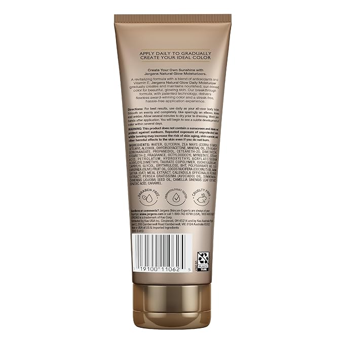 Jergens Natural Lotion, Medium to Deep Skin Tone, Daily Moisturizer with Antioxidants & Vitamin E, 7.5 oz