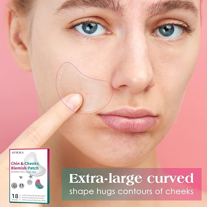 AUSLKA Pimple Patches for Face,Large Hydrocolloid Patches, Zit & Blemish, Large Spot Stickers for Chin, Cheeks, Body with Tea Tree & Calendula Oil, 18 Count