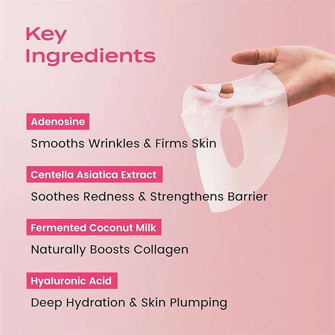 Body Restore Natural Collagen Face Mask 5 Pack – Korean Skin Care Sheet Mask with Fermented Coconut Water – Birthday Gifts for Women & Men, Support Deep Moisture, Dry Skin, Clean Beauty - Anti-Aging