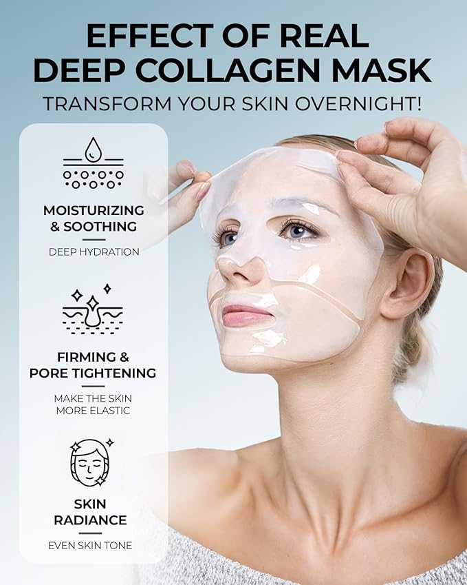 6 Pack Bio-Collagen Face Mask, Hydrating Overnight Masks, Anti-Wrinkle Face Lifting Mask for Elasticity, Pore Minimizing, Firming, Moisturizing, Real Collagen/Korean Skin Care