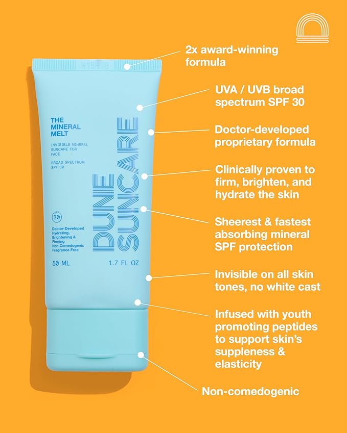 The Mineral Melt - Clear Mineral Sunscreen For Face - Broad Spectrum SPF 30 Sunblock. Clinically-proven Anti-Aging, Sun Protector Hydrating, Skin-Brightenings, Fragrance Free (1.7 Fl Oz)