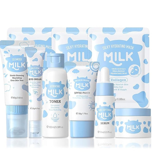 Milk Skin Care Set, Milk Skin Care For Teens 10-12, 9 IN 1 Kids Skin Care Set For Girls Ages 8-12, Moisturizing & Gentle Milk Girls Skin Care For Kids Age 8-12, Skincare For Girls 10-12