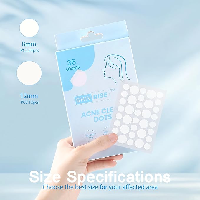 Pimple Patches for Face (36 Counts), Hydrocolloid Acne Patches for Face, Covering Blemishes, Invisible Pimple Patches, Round Shape Zit Covers, Not Tested on Animals, 2 Sizes