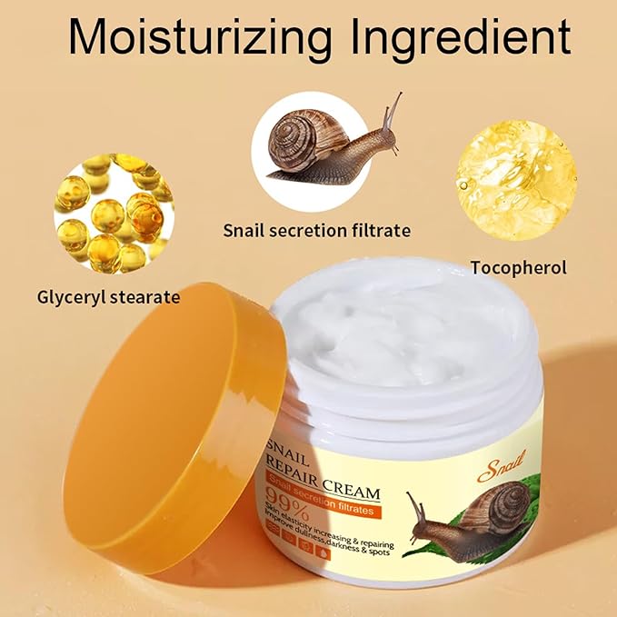 Snail Repair Cream, Snail Moisturizer with Snail Secretion Filtrate, Repair Damage Skin, Ruduce Fine Line, Hydration Snail Face Cream for Dry Skin, Snail Mucin Essence for Women Skin Care