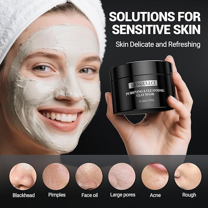 Purifying Kaolin Face Mask - Blackhead Remover and Oil Control for Sensitive/Oily/Dry Skin | Deep Recovery Clay Facial Mask with Bentonite | Detox Scrub and Pore Cleaner, 10.5oz/300g