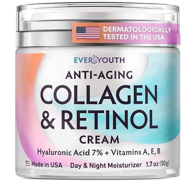 Collagen Cream for Face, Neck & Décolleté, Anti Aging Facial Moisturizer for Women with Hyaluronic Acid, Vitamin E, Made in USA, Anti Wrinkle Face Cream, Neck Creams for Tightening and Firming, 1.7oz