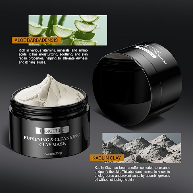 Purifying Kaolin Face Mask - Blackhead Remover and Oil Control for Sensitive/Oily/Dry Skin | Deep Recovery Clay Facial Mask with Bentonite | Detox Scrub and Pore Cleaner, 10.5oz/300g