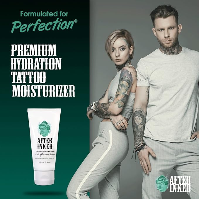 After Inked Tattoo Aftercare Lotion – Moisturizing Balm for Inked Skin, As Seen on INK MASTER – Hydrating Cream with Grape Seed Oil, Skin Nourishment & Daily Maintenance – 3 Fluid oz Tube (2-Pack)