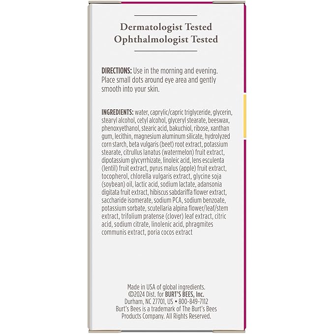 Burt's Bees Renewal Firming Eye Cream With Natural Retinol Alternative, Reduces Appearance of Lines, Wrinkles, Under-Eye Circles and Crow's Feet, 99 Percent Natural Origin Skin Care, 0.5 oz. Bottle