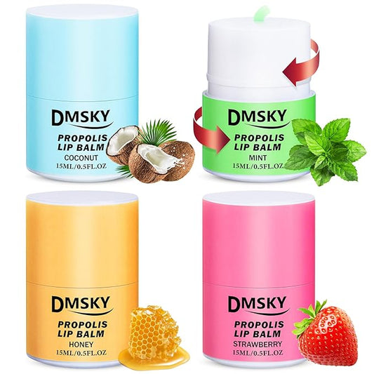 DMSKY 4 Pack Lip Sleeping Mask Set, Lip Butter with Propolis and Vitamin E, Lip Balm for Dry Lips, Reduce Lip Lines and Improve Lip Color