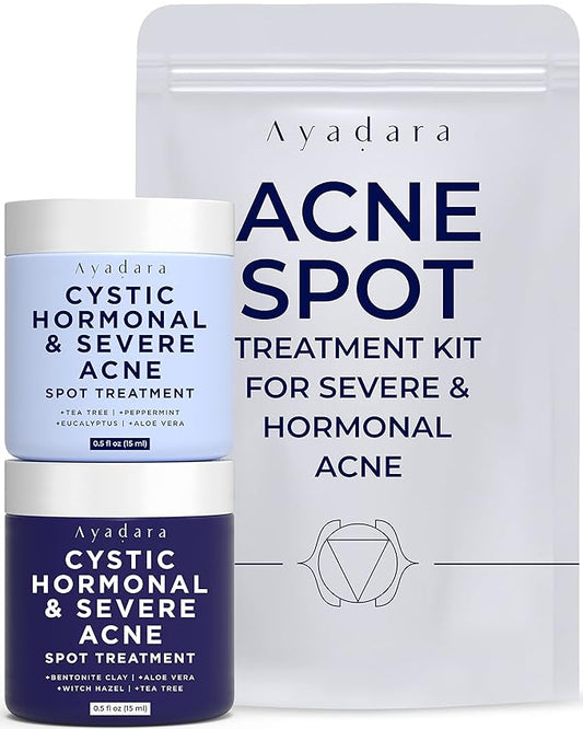Day & Night Cystic Acne Spot Treatment, Hormonal Acne Treatment For Daytime & Overnight, Severe Acne, Cystic Acne Treatment for Face, Pimple Cream Tea Tree Bentonite Clay, 90 Day Supply
