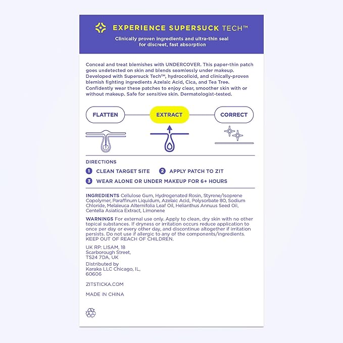 ZitSticka Invisible Pimple Patches for Face, Hydrocolloid Patches, Ultra-Thin Clear with Azelaic Acid & CICA Blemish Patch, Pimple Stickers (UNDERCOVER 108ct)