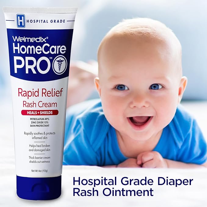 Welmedix Rapid Relief Diaper Rash Cream with Zinc Oxide, Hospital Grade Barrier Cream for Adults, and Babies with Fragile or Sensitive Skin (4oz Tube, Pack of 3)
