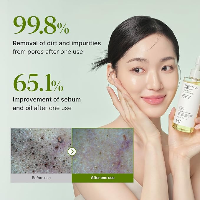CKD Green Plum AHA·BHA Pore Zero Cleansing Oil - Lightweight Face Oil Cleanser with 4-Acid Complex, Fast Emulsifying, Removes Makeup & Sebum, Hydrating & Low-Irritation. Korean Skincare. 7.03 fl oz