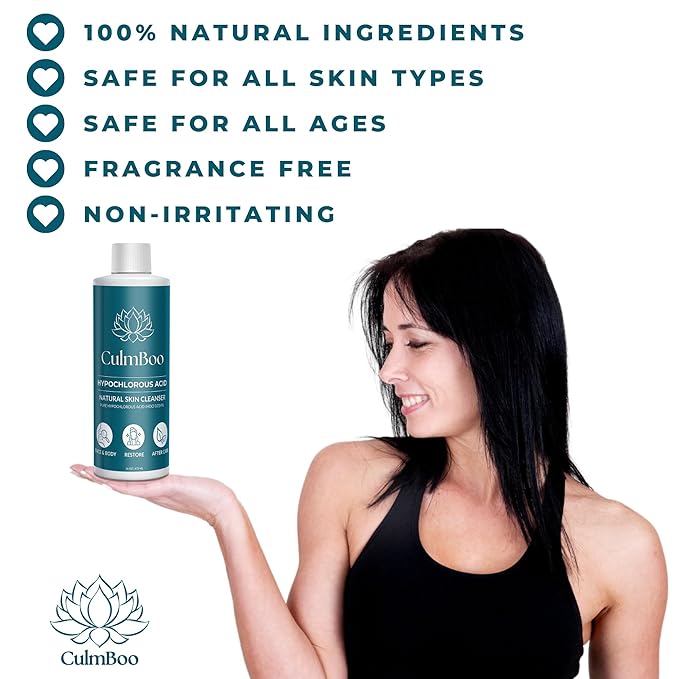 Hypochlorous Acid Spray for Face & Skin - Acne Prone Skin, Eczema, Natural Tattoo Aftercare, Piercing Aftercare Spray, Eye Lash Cleanser, Face Mist Toner, Wound Care Cleanser, 16 Fl Oz 1 Pack