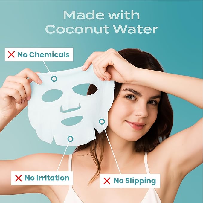 Body Restore Natural Collagen Face Mask 5 Pack – Korean Skin Care Sheet Mask with Fermented Coconut Water – Birthday Gifts for Women & Men, Support Deep Moisture, Dry Skin, Clean Beauty - Hydrate