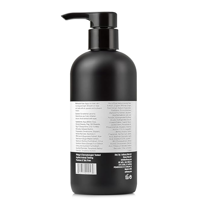 Anthony All-Purpose Facial Moisturizer – Men’s Hydrating Lotion for Dry Skin – Lightweight, Non-Comedogenic, Anti-Aging Formula – 16 Fl Oz