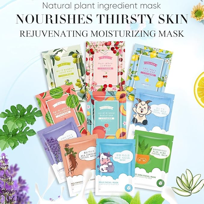30 Sheets Face Masks Skincare for All Skin Types, Facial Masks for Women Skin Care, Hydrating Face Masks Suitable for Sensitive Skin, Bulk Moisturing Face Mask Gifts for Face Spa