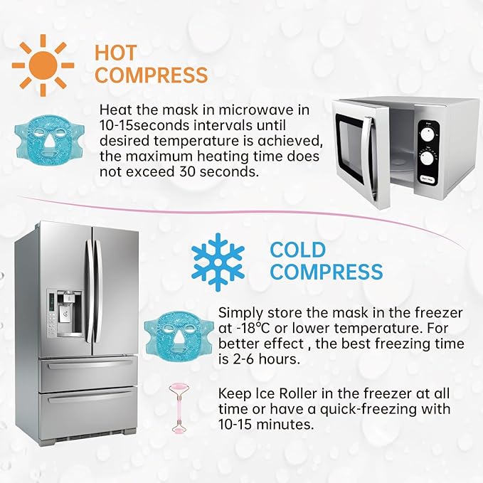 ZNÖCUETÖD Ice Face Roller Facial Jade Roller and Ice Face Mask Cold Cooling Gel Mask Gift Set for Women Face Aging Wrinkles Lifting Firming Puffy Eyes, Eye Face Neck Roller Massager SPA Tools