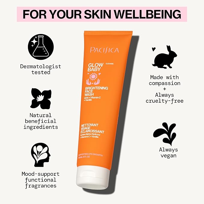 Pacifica Beauty Glow Baby Brightening Face Wash & Enzyme Face Scrub Set, Skincare, Vitamin C, Glycolic Acid, Vitamin E, Facial Cleanser, Exfoliator, Skin Care, Vegan, 5 fl oz and 4 fl oz (Set of 2)