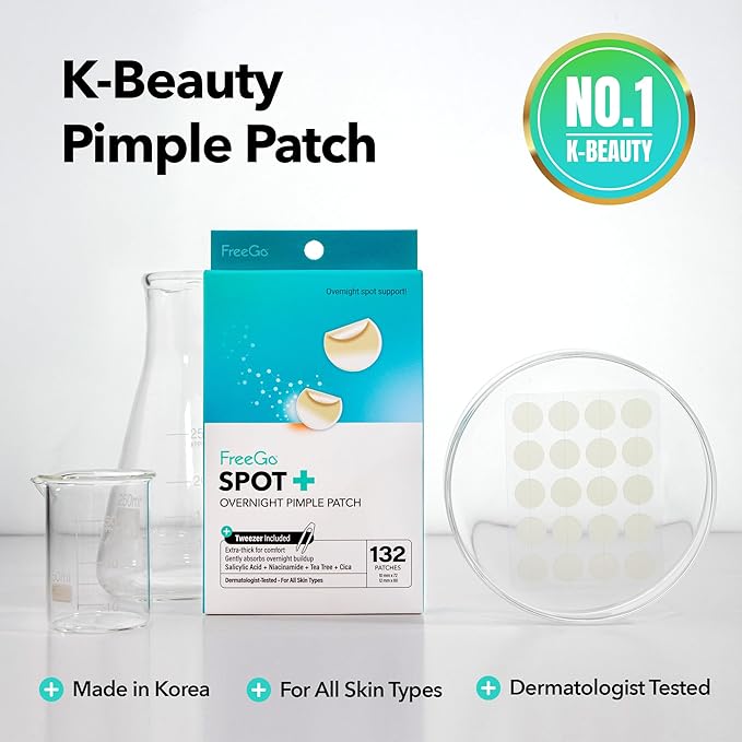 FreeGo Hydrocolloid Acne Patches for Face, Large Pimple Patches for Breakouts, Zit, Blemish Spot, Facial Stickers, Korean Pimple Patches