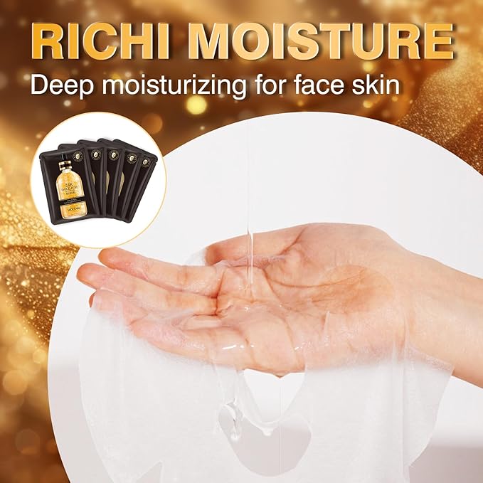 Facial Masks Skincare for Women,24K Gold Moisturize Face Mask Sheet for Girl,Hydrating Face Mask for All Skin Types,Dry Skin & Sensitive Skin (10-Packs)