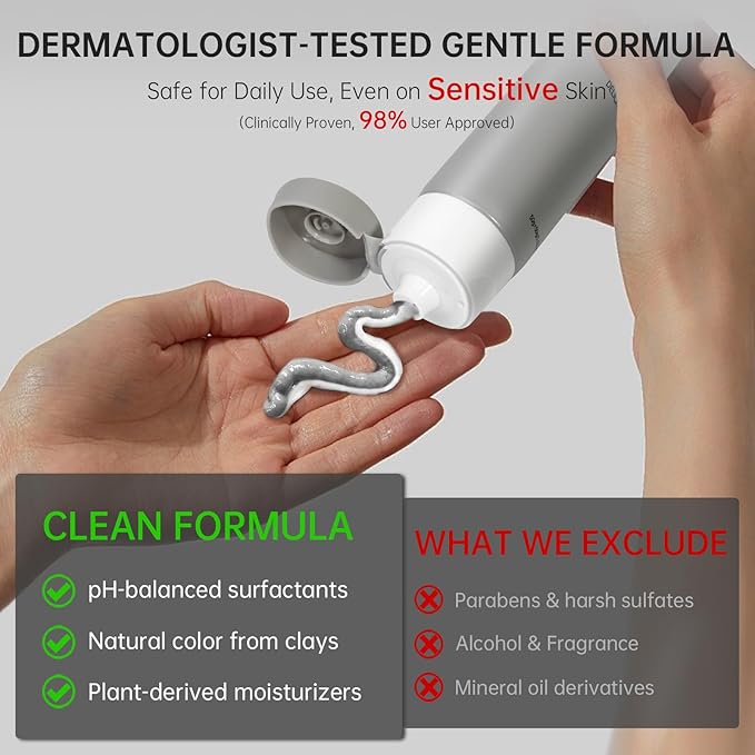 Gentle Exfoliating Face Wash for Deep Pore Cleanser and Blackhead Removal, Facial Cleanser for Oily Skin & Sensitive Skin, Double Cleansing Daily Facial Wash with Hyaluronic Acid + Glycerin, 3.52 Oz