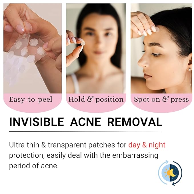 Acne Patch –Invisible Pimple Patches for Face & Body, Miracle Patch with Fast-Acting Hydrocolloid, Salicylic Acid & Tea Tree Oil – Waterproof & Hypoallergenic, 3 Sizes