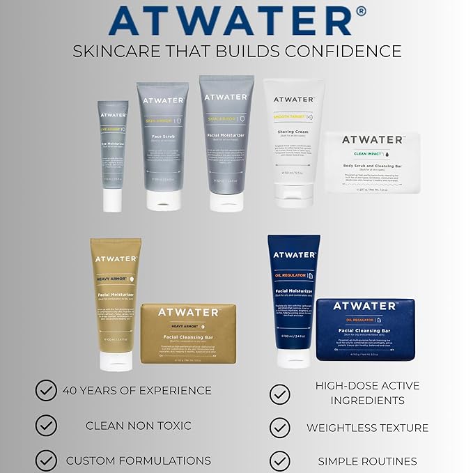 ATWATER Daily Skin Essentials Bundle, Complete Men's Skincare Kit with Award-Winning Face Moisturizer, Eye Cream and Body Scrub Bar - 3 Piece Set