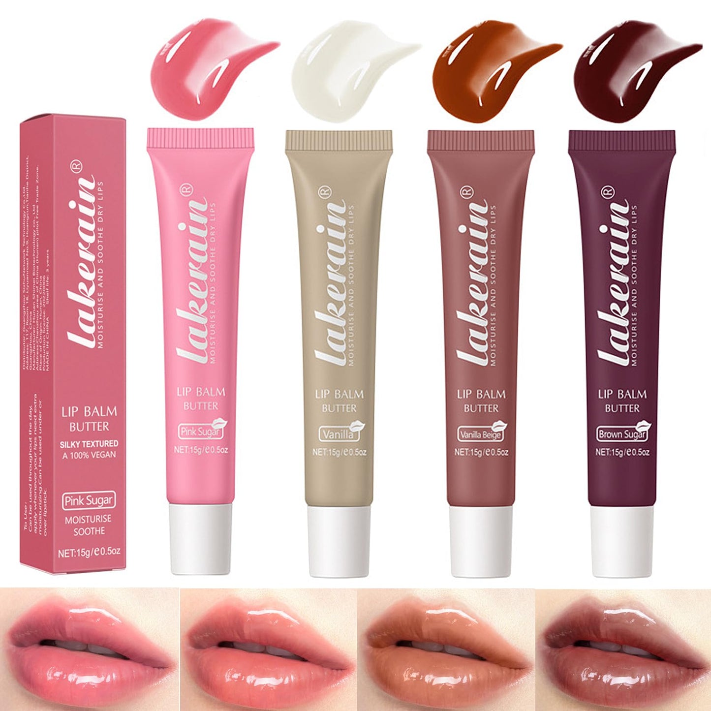 4 Color Glossy Lip Balm Butter Lip Gloss,Moisturizing Non Sticky High Shiny Finish Lip Glow Oil, Natural Plumping Lip Tint Lip Care & Repair Lip Mask for Soft & Smooth & Protect Dry Lip