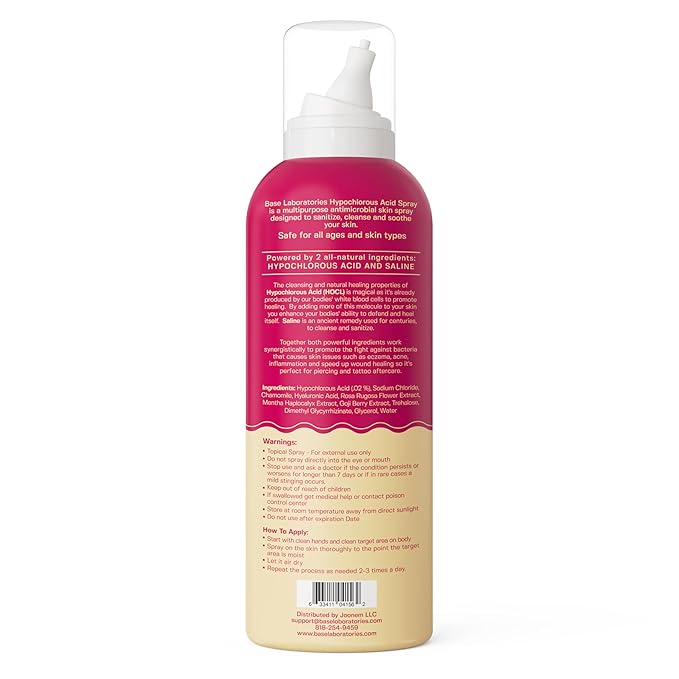 BASE LABORATORIES Hypochlorous Acid Spray for Face & Skin | 8 oz | Facial Spray Daily Skin Repair Solution for Sensitive Skin, Redness, Irritations, Eczema, Acne. Hypochlrous HOCL Molecule Spray