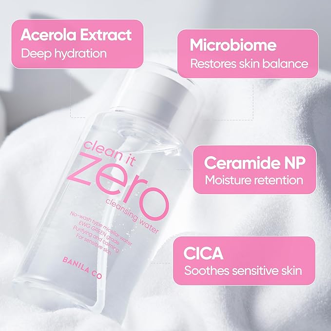 BANILA CO Clean It Zero Pure Cleansing Water | Gentle Cleanser for Sensitive Skin | Micellar Water Makeup Remover No Rinse & Oil Free (310ml / 10.48 fl.oz)
