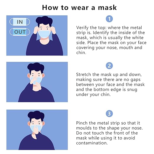 Borje Blue Disposable Face Mask 100 Pcs Blue Face Masks 3 Ply Protection Masks