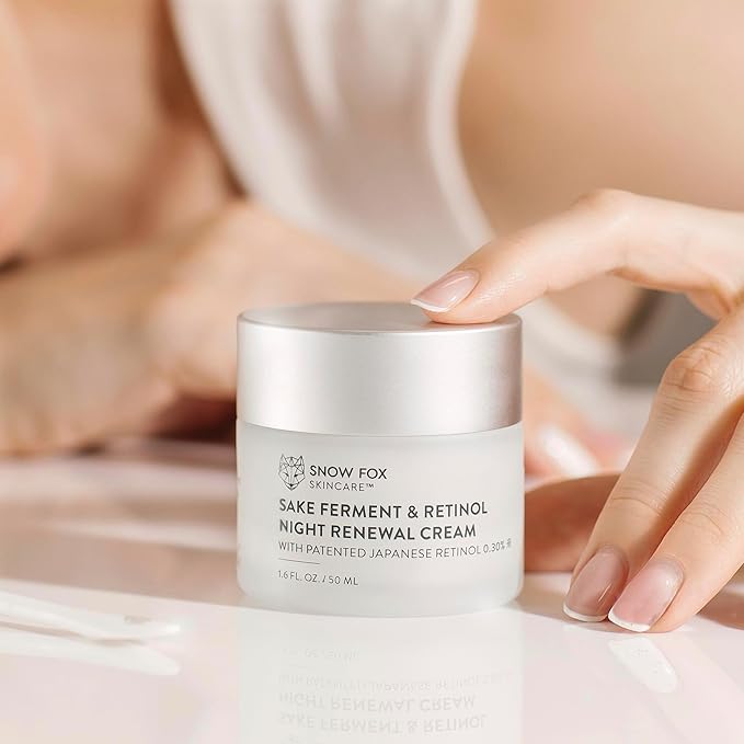 Snow Fox Skincare Sake Ferment & 0.30% Retinol Night Renewal Cream - Patented Japanese Technology for Youthful, Vibrant Skin | Smooth Fine Lines, Ease Redness, Boost Microbiome & Skin Barrier