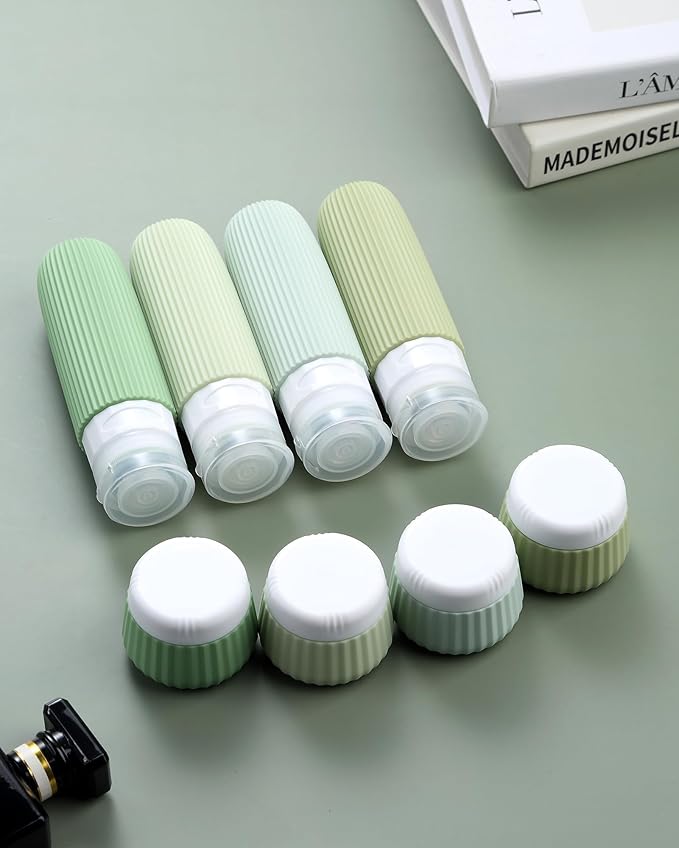 Travel Bottles for Toiletries 8 Pack, Tsa Approved Travel Size Toiletries 3 oz, Travel Containers for Toiletries, with Clear Bag, Leak Proof Silicone Squeezable Travel Essentials Creams Jars