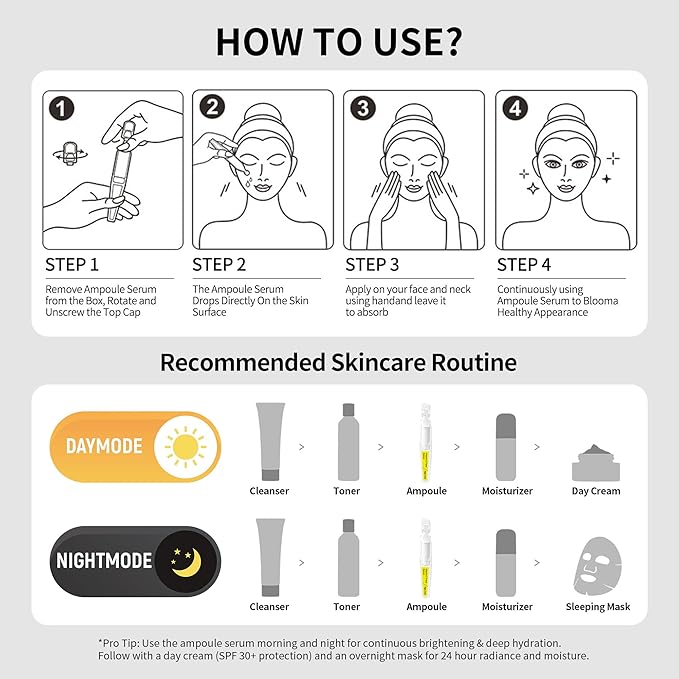 Vitamin C Face Serum with Glutathione, 4D Hyaluronic Acid, Organic Aloe Vera, Travel Size Ampoule, Brightening and Hydrating Serum, Dark Spot Remover, 30 Ampoules (1ml each)