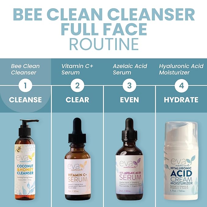 Eva Naturals Coconut & Honey Foaming Face Wash – Gentle Hydrating Facial Cleanser for Sensitive & Aging Skin – Removes Makeup, Dirt & Oil – Soothing Aloe & Royal Jelly – 6 Fl Oz