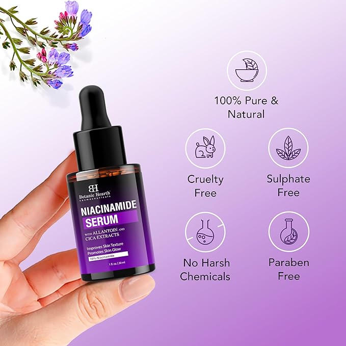 Botanic Hearth 10% Niacinamide Face Serum With Allantoin, Zinc Pca, Cica & Hyaluronic Acid | Minimize Pores, Correct Dark Spots, Even Skin Tone | All Skin Types | For Women & Men | 1 Fl Oz