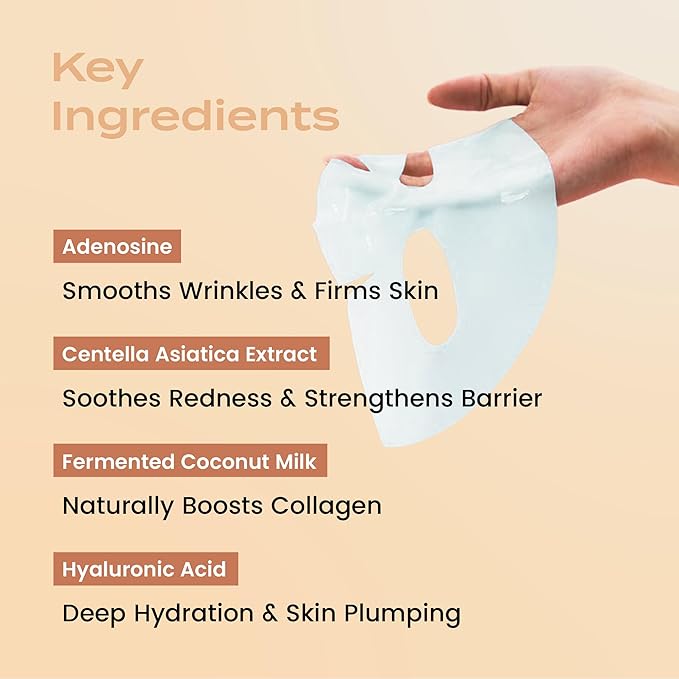 Body Restore Natural Collagen Face Mask 5 Pack – Korean Skin Care Sheet Mask with Fermented Coconut Water – Birthday Gifts for Women & Men, Support Deep Moisture, Dry Skin, Clean Beauty